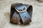 Plain Leather Belt - Distressed Leather Belt with Brass Hardware - Simple Rugged Men Gift for Guys