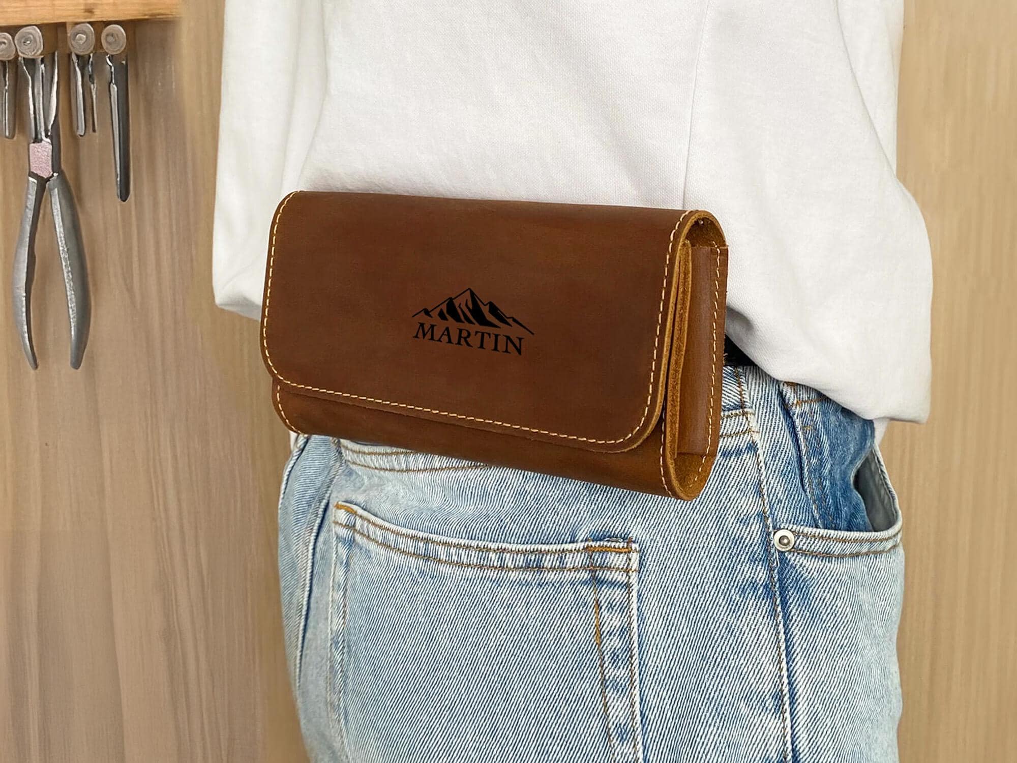 Personalized Leather Phone Holster, Belt Clip, Gift for Him