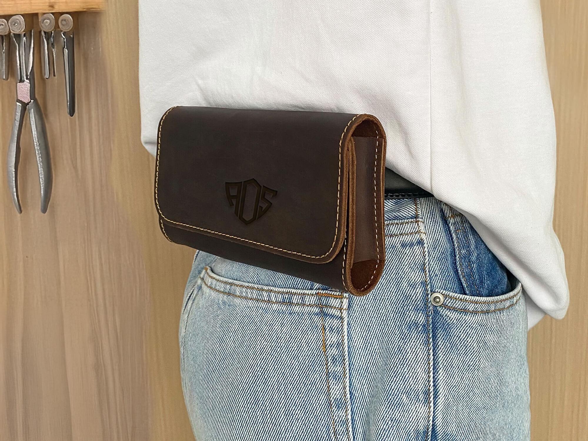 Personalized Leather Phone Holster, Belt Clip, Gift for Him