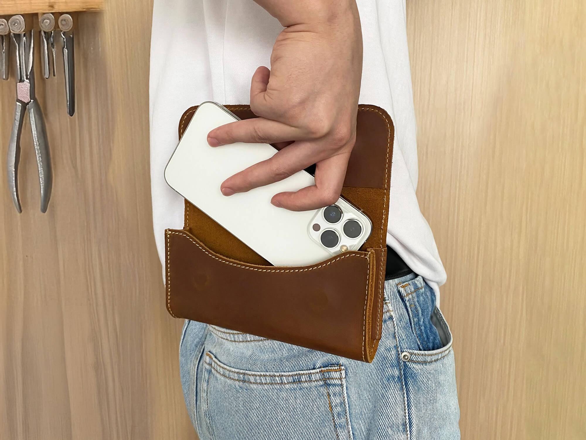 Personalized Leather Phone Holster, Belt Clip, Gift for Him