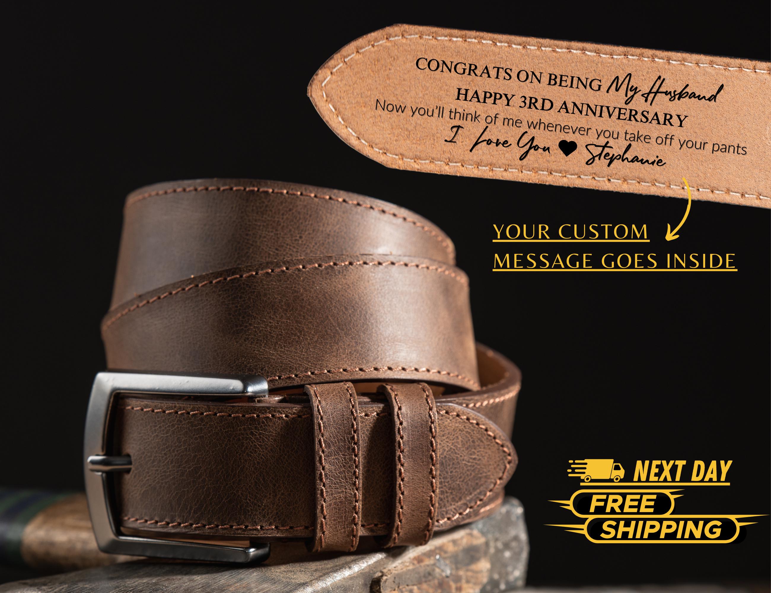 Personalized Leather Belt for Anniversary - Handcrafted Custom Belt for Him, Valentines Day Gift for Husband, Unique Boyfriend Gift