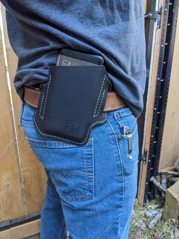 Slanted Leather Phone Holster, Leather phone case with belt loops, Pixel Samsung Kyocera iphone holster