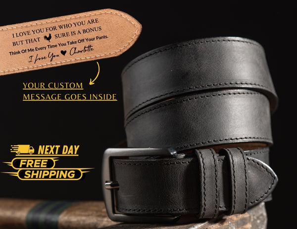 Personalized Leather Belt for Anniversary - Handcrafted Custom Belt for Him, Valentines Day Gift for Husband, Unique Boyfriend Gift