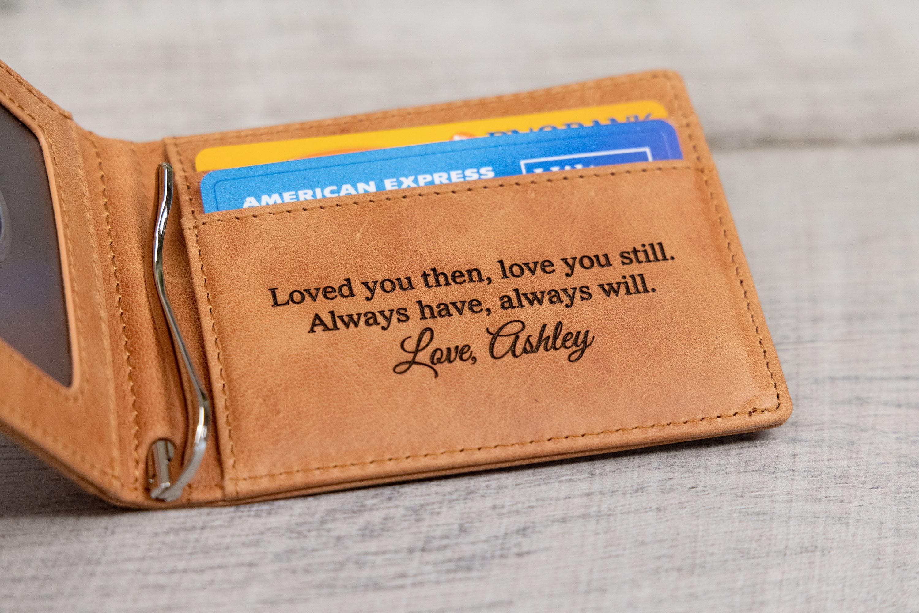 Mens Personalized Slim Leather Wallet With Money Clip, RFID Blocking Card Holder