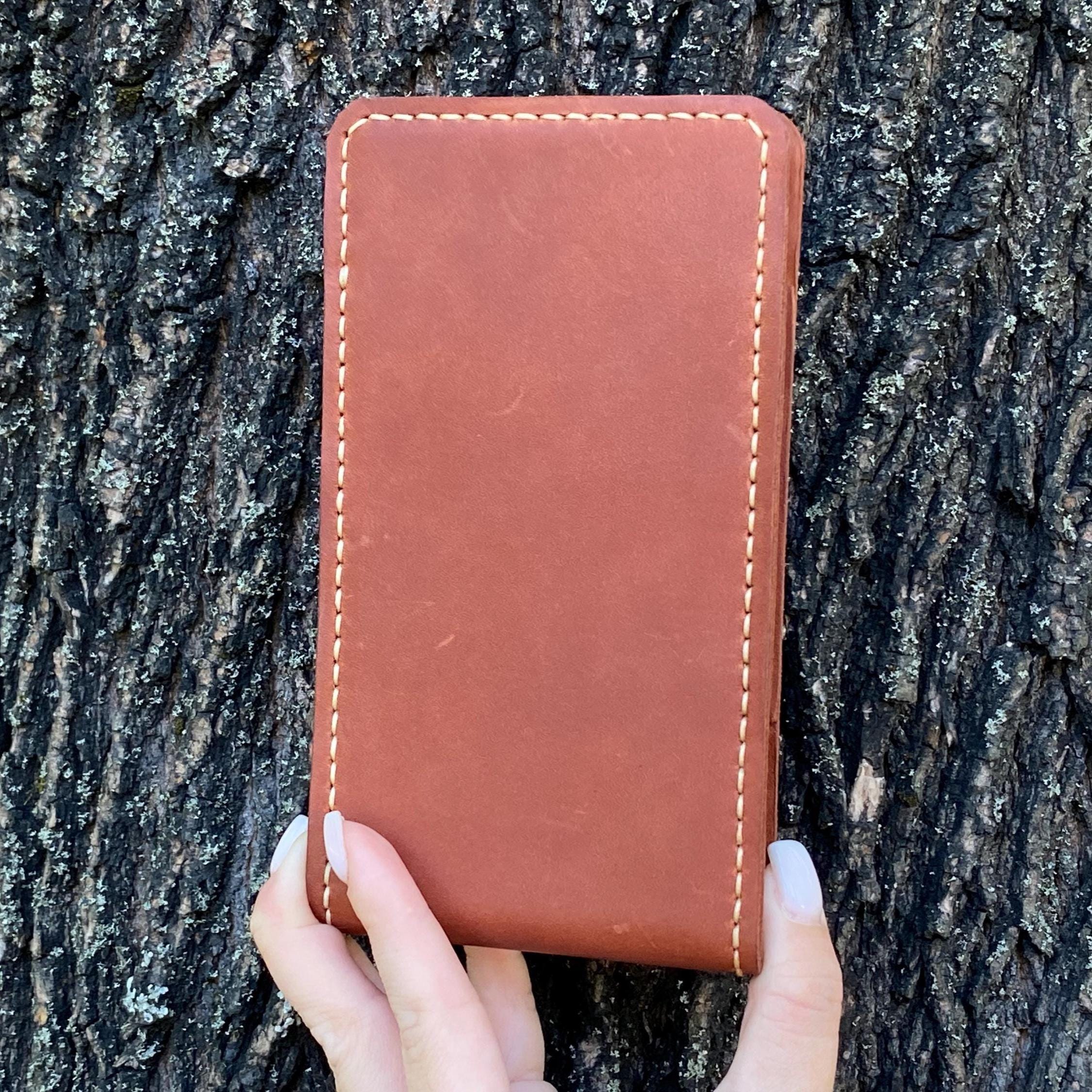 Handmade Leather Phone Holster, Hand-Stitched Belt Case, Crazy Horse Leather, Metal Clip, Custom Size