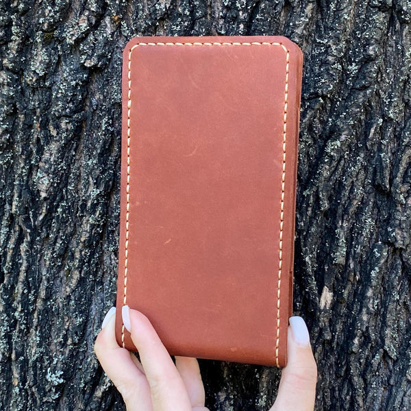 Handmade Leather Phone Holster, Hand-Stitched Belt Case, Crazy Horse Leather, Metal Clip, Custom Size