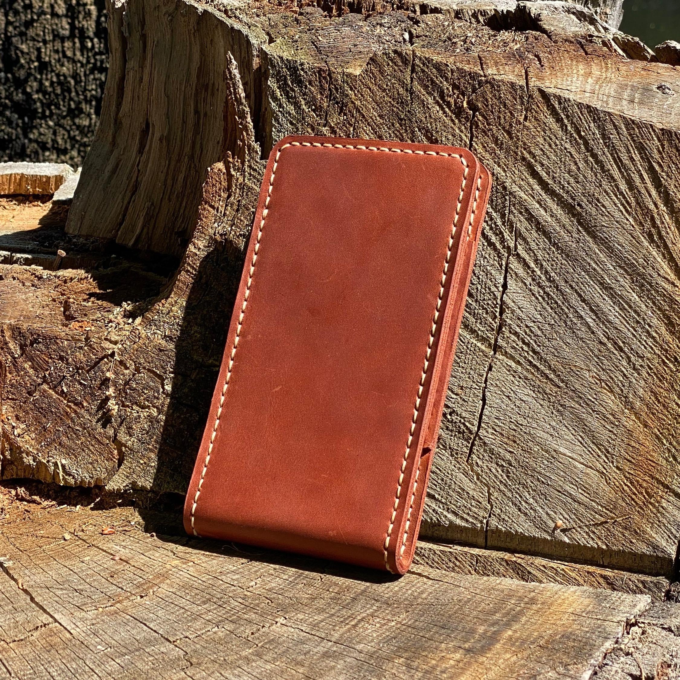 Handmade Leather Phone Holster, Hand-Stitched Belt Case, Crazy Horse Leather, Metal Clip, Custom Size