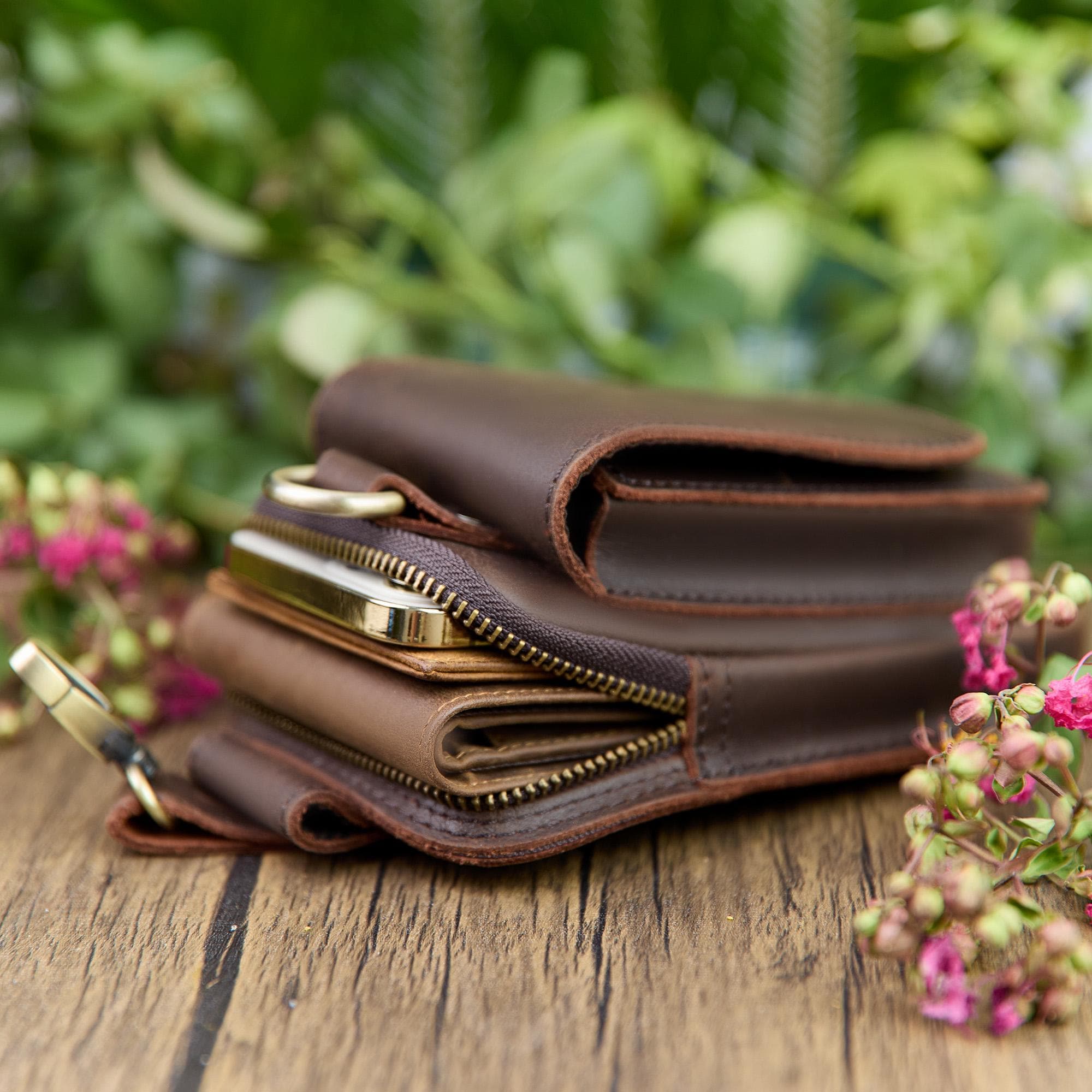 Personalized Leather Phone Belt Pouch, Retro Hiking Waist Bag