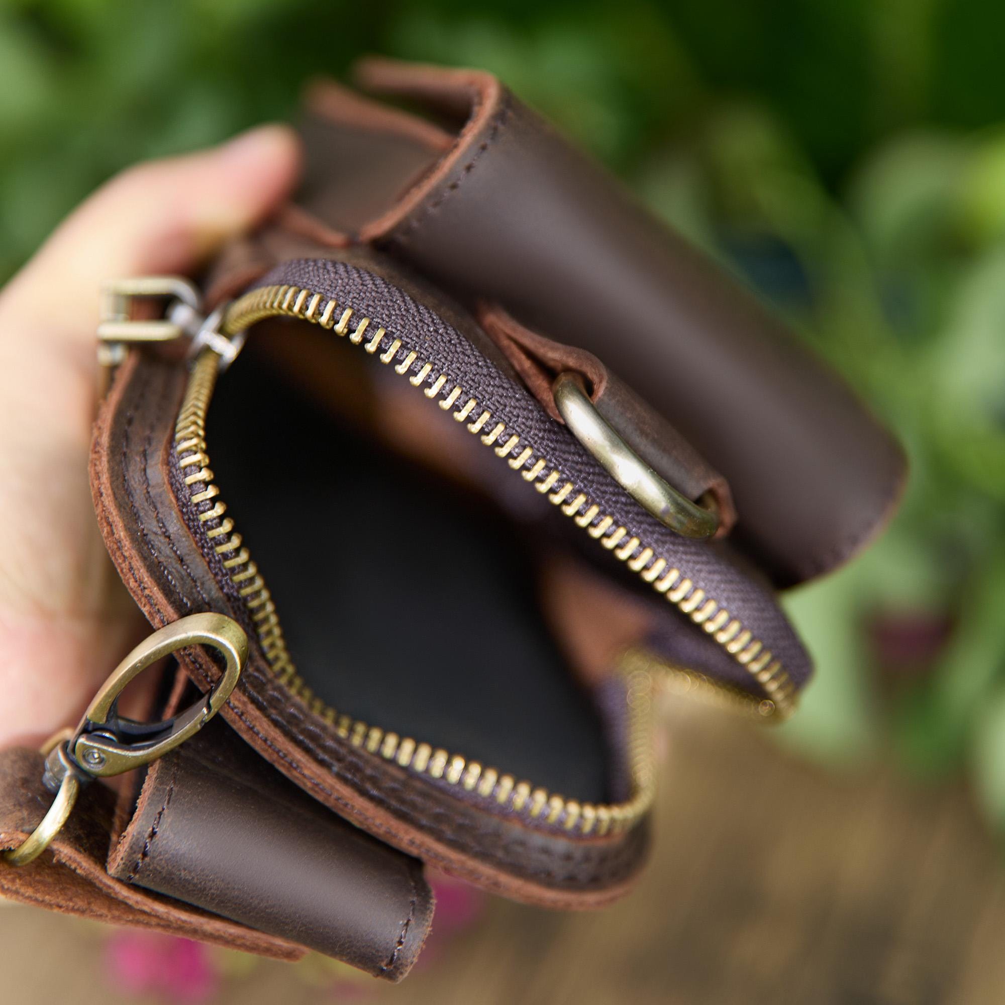Personalized Leather Phone Belt Pouch, Retro Hiking Waist Bag