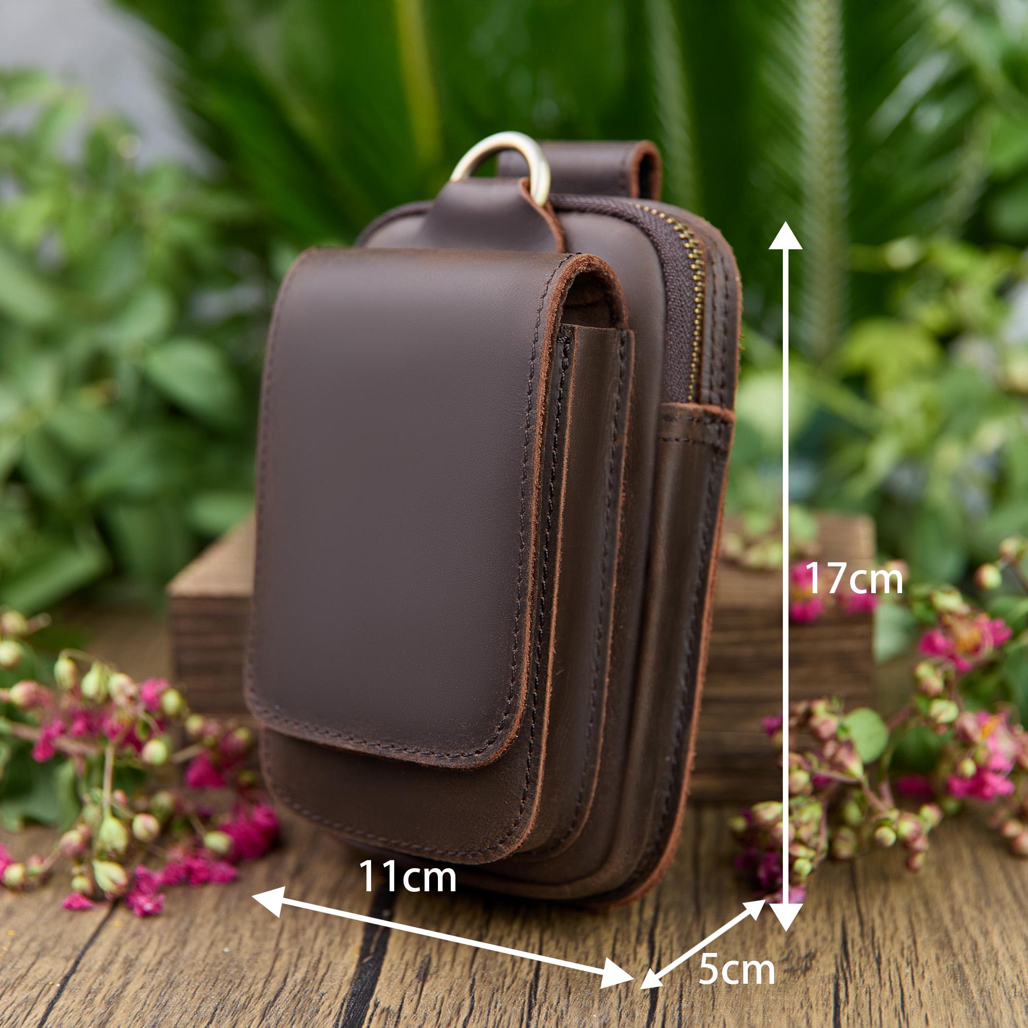 Personalized Leather Phone Belt Pouch, Retro Hiking Waist Bag