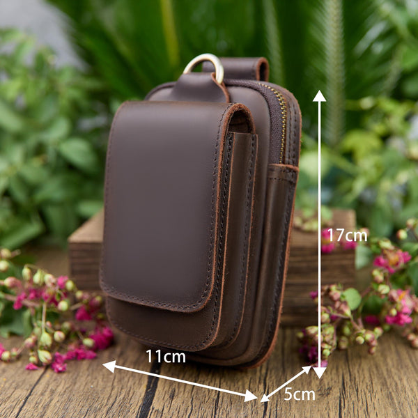 Personalized Leather Phone Belt Pouch, Retro Hiking Waist Bag