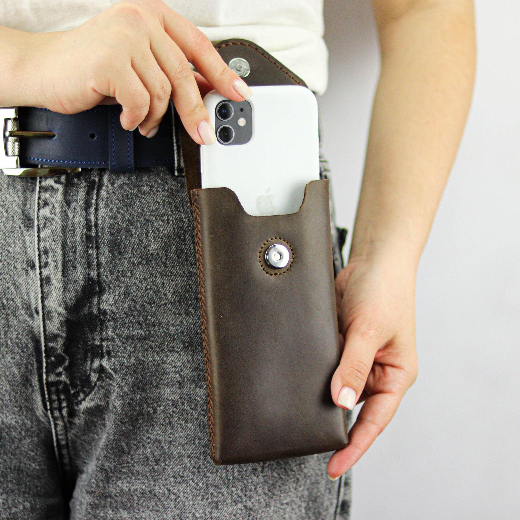 Handmade Crazy Horse Leather Phone Holster with Belt Loop, Custom Fit Case For iPhone
