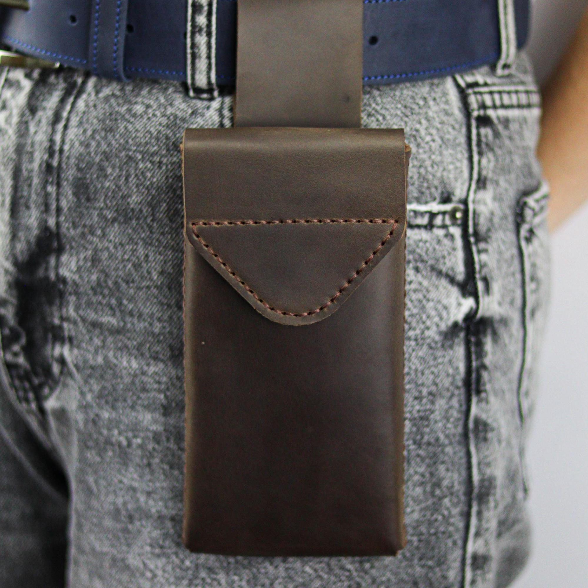 Handmade Crazy Horse Leather Phone Holster with Belt Loop, Custom Fit Case For iPhone