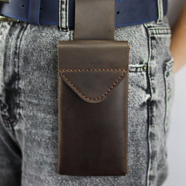 Handmade Crazy Horse Leather Phone Holster with Belt Loop, Custom Fit Case For iPhone