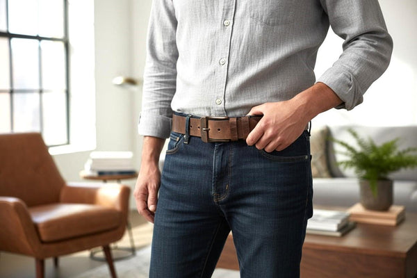 Amish Made Full Grain Buffalo Leather Belt: 1.5" Wide, USA HANDMADE