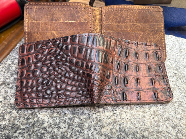 Alligator Leather Wallet, Handmade Full Grain Bifold, Personalized, Made in USA