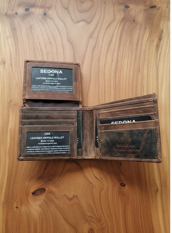 RFID Protected Vintage Buffalo Leather Wallet with 2 ID Windows
