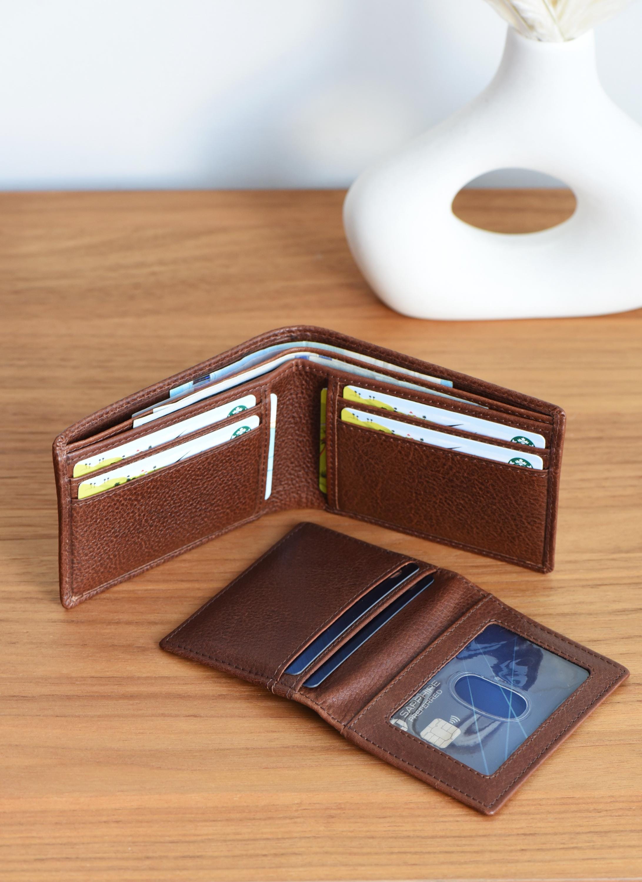 Custom Leather Wallet for Men - RFID Bifold Wallet with Optional Coin Pouch & Removable ID Flap - Personalized - Gift for Him, Dad, Husband