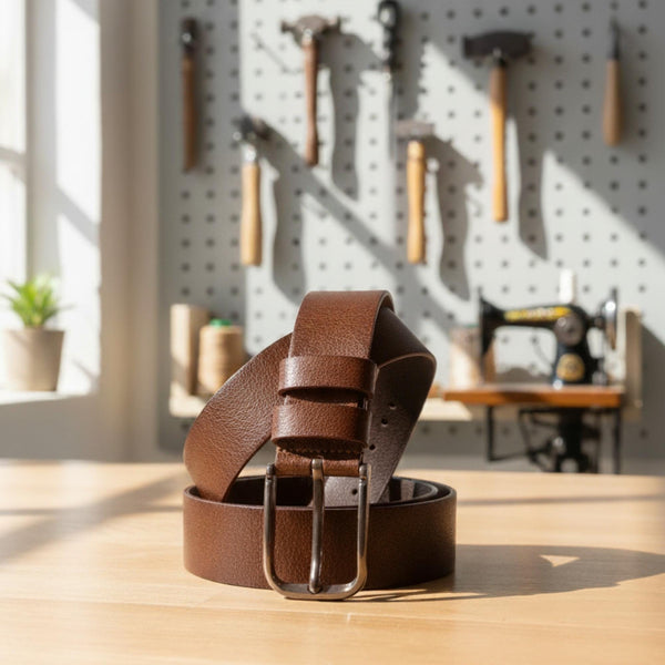 Handmade Buffalo Leather Belt for Men – Genuine Leather Belt in Tan, Brown & Black | Personalized Gift for Him, Durable Everyday Belt