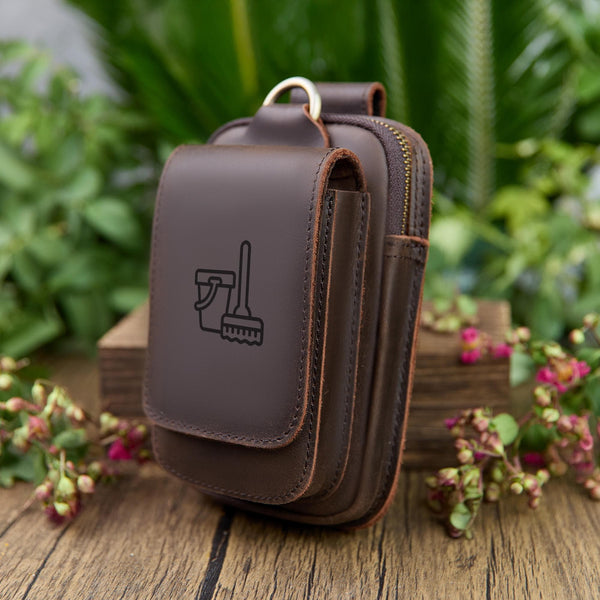 Personalized Leather Phone Belt Pouch, Retro Hiking Waist Bag