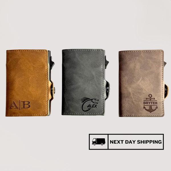 Engrave Leather Wallet for Men, Personalized Slim Wallet, Ideal Gift for Husband, Dad, Boyfriend, or Son | Birthday, Anniversary, Christmas