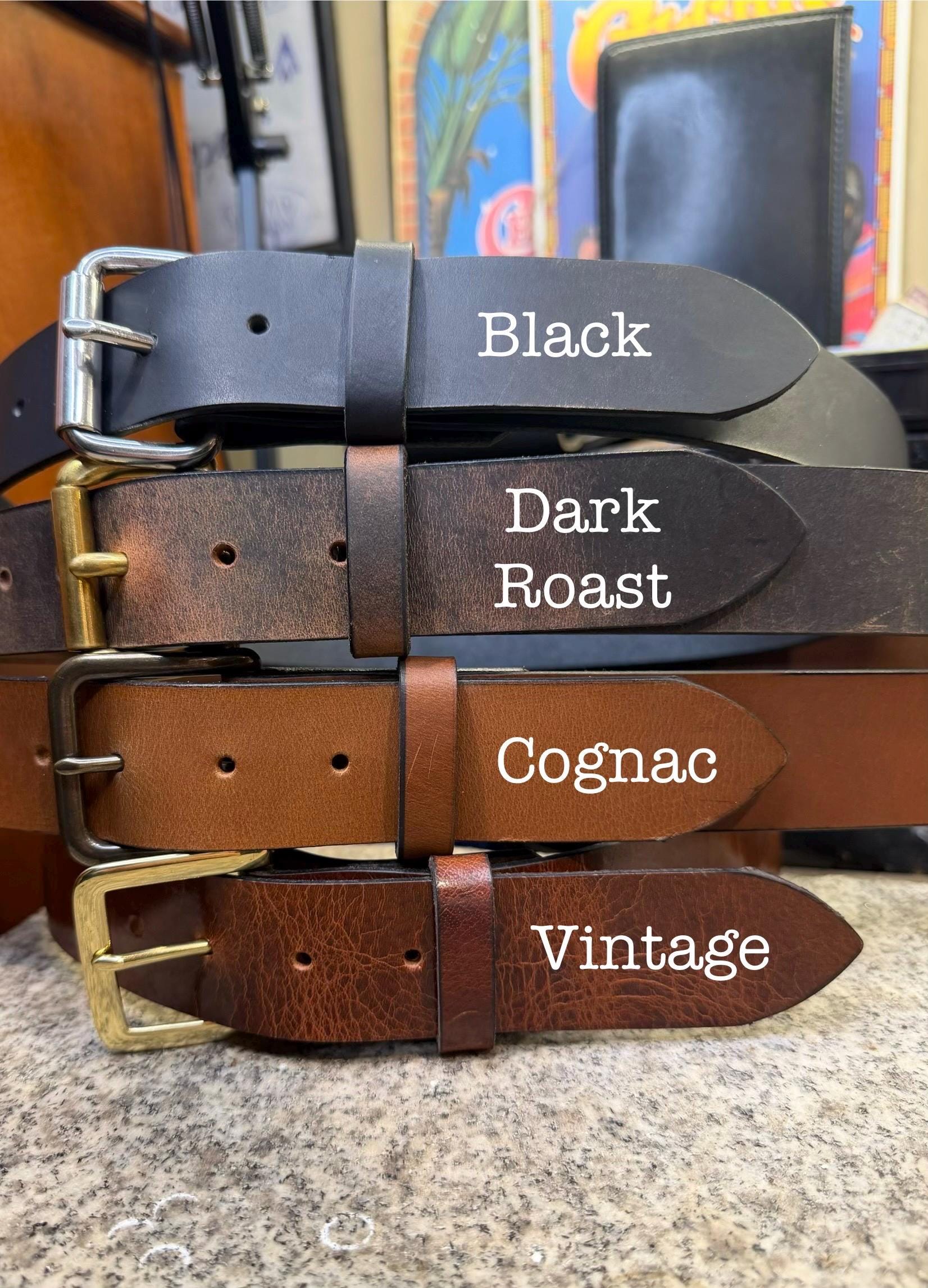 Handmade Leather Belt for Men, 1.5” Full Grain Buffalo Leather, Changeable Buckle, Made in USA