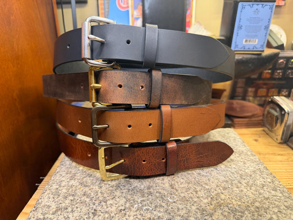 Handmade Leather Belt for Men, 1.5” Full Grain Buffalo Leather, Changeable Buckle, Made in USA