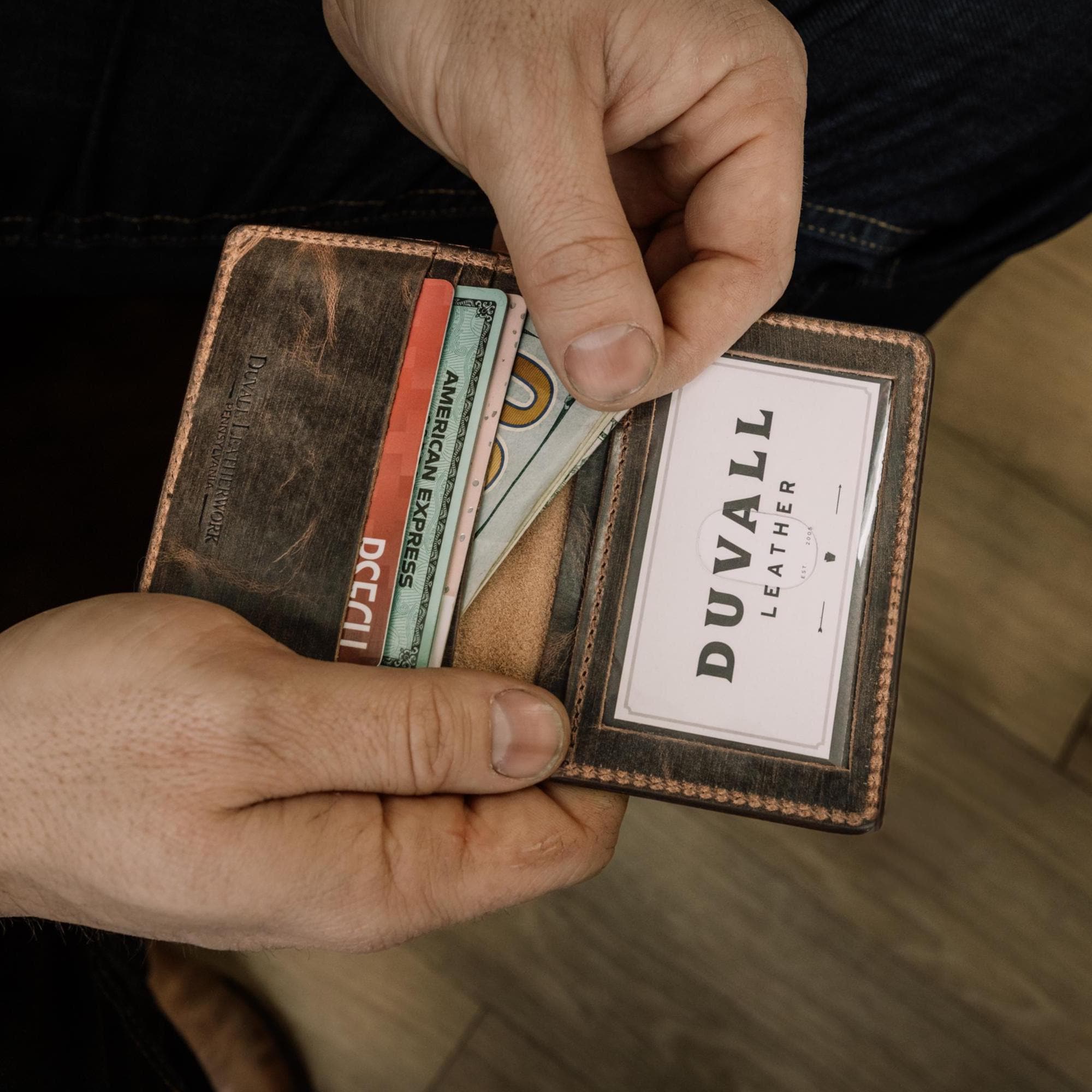 Natural Bison Leather Credit Card Holder, Small Wallet for Men, Handmade in the USA