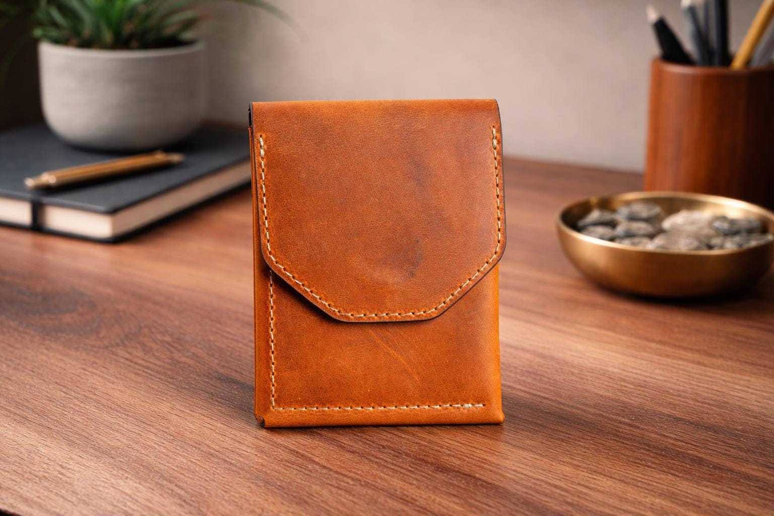 Personalized Leather Cash Wallet for Men, Full Grain Slim Front Pocket Card Holder, Handmade Minimalist Wallet, Gift for him