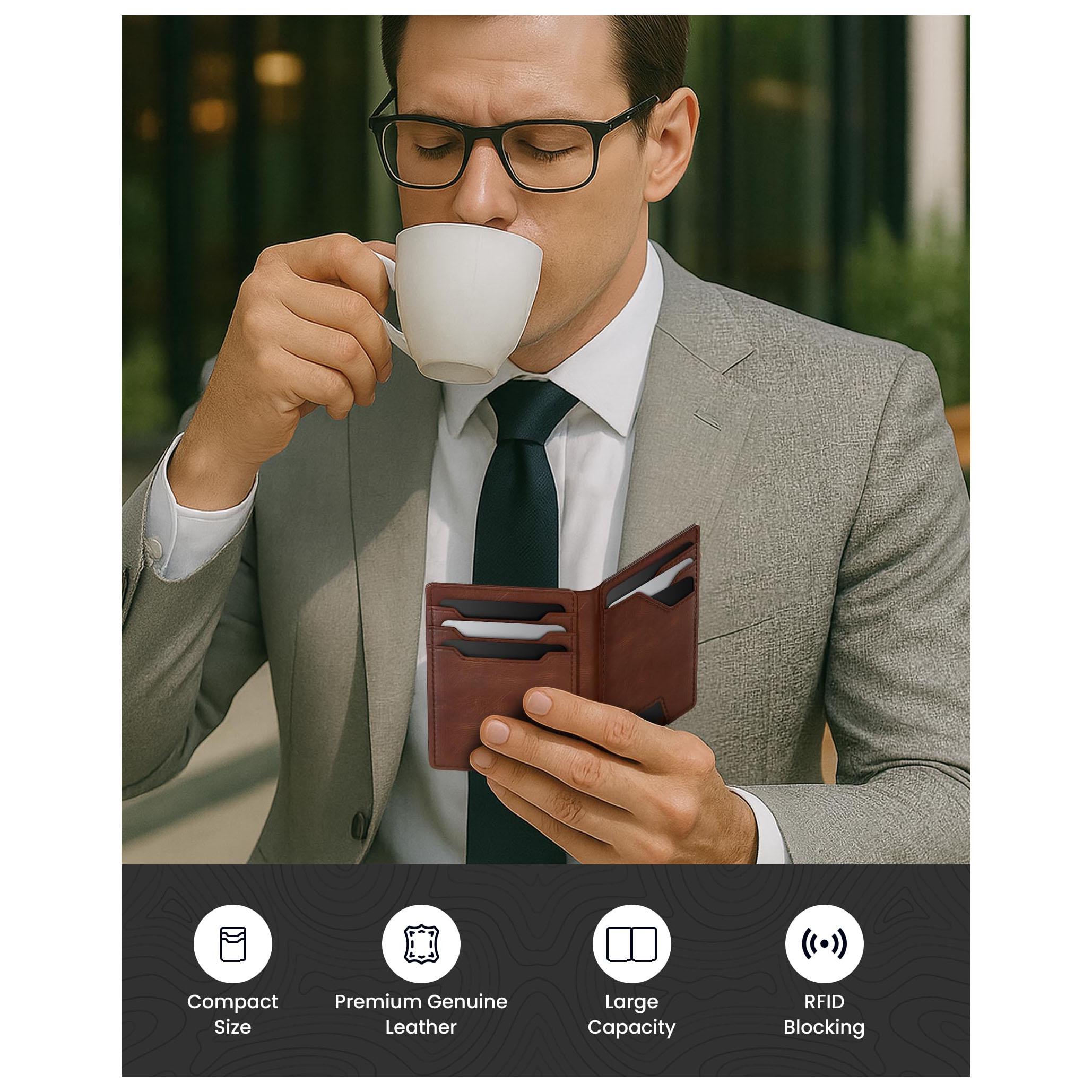 Slim Leather Front Pocket Wallet – Minimalist Card Holder with Money Clip, RFID Protection