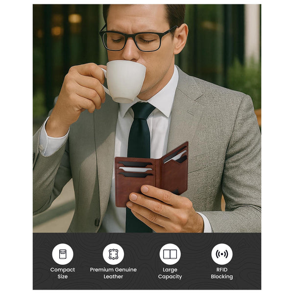 Slim Leather Front Pocket Wallet – Minimalist Card Holder with Money Clip, RFID Protection