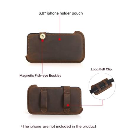 Handmade Genuine Leather Phone Holster for Men, iPhone 17 16 15 14 Pro Max Belt Pouch, 6.9 Inch Cellphone Waist Bag,Travel Camping PhoneCase