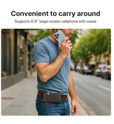 Handmade Genuine Leather Phone Holster for Men, iPhone 17 16 15 14 Pro Max Belt Pouch, 6.9 Inch Cellphone Waist Bag,Travel Camping PhoneCase