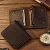 Bifold Leather Wallet Men, 4 Card Slots Zippered Coin Pocket, Crazy Horse Leather, Slim Front Pocket Wallet, RFID Blocking