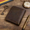 Bifold Leather Wallet Men, 4 Card Slots Zippered Coin Pocket, Crazy Horse Leather, Slim Front Pocket Wallet, RFID Blocking
