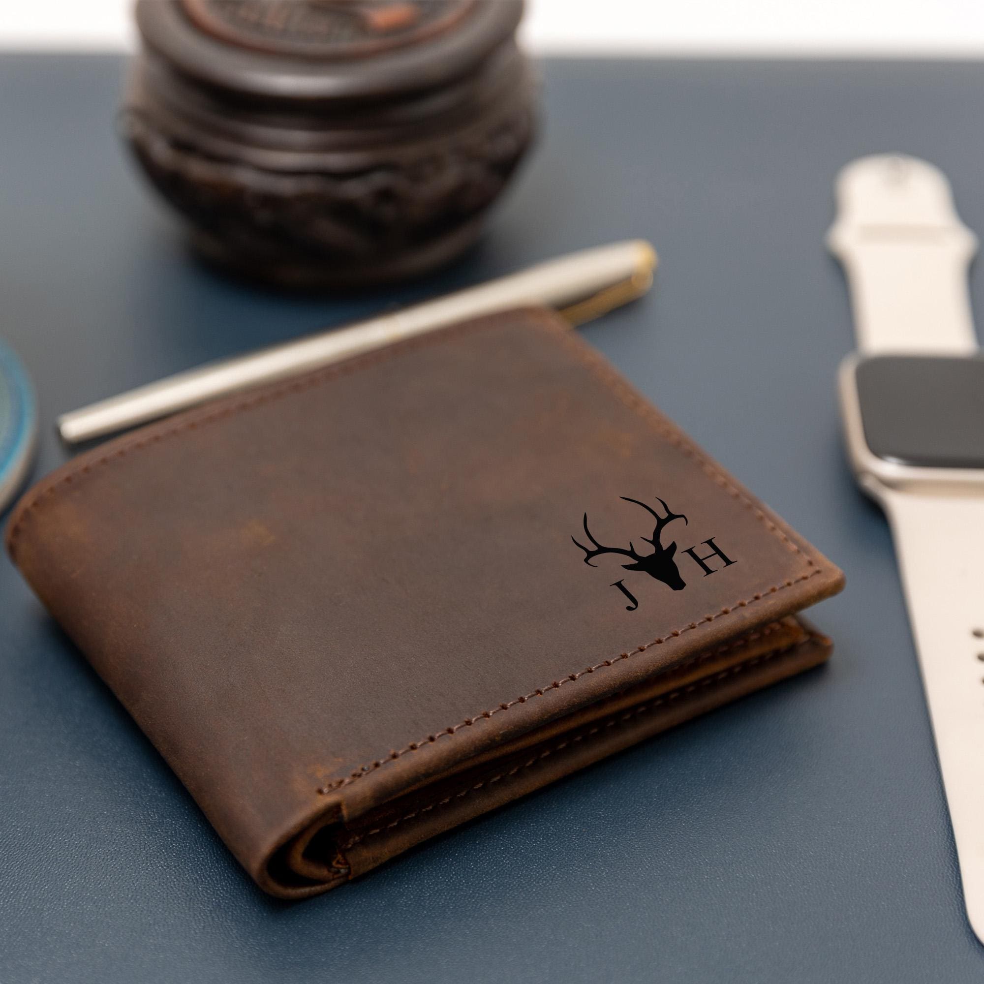 Personalized Leather Wallet Engraved RFID Men Wallet, Custom Fathers Day Bifold Gift for Dad Husband Boyfriend Him Anniversary Birthday Gift