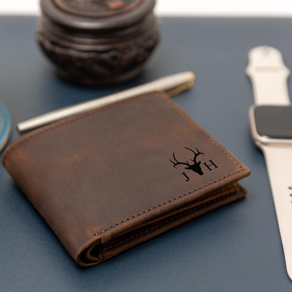 Personalized Leather Wallet Engraved RFID Men Wallet, Custom Fathers Day Bifold Gift for Dad Husband Boyfriend Him Anniversary Birthday Gift