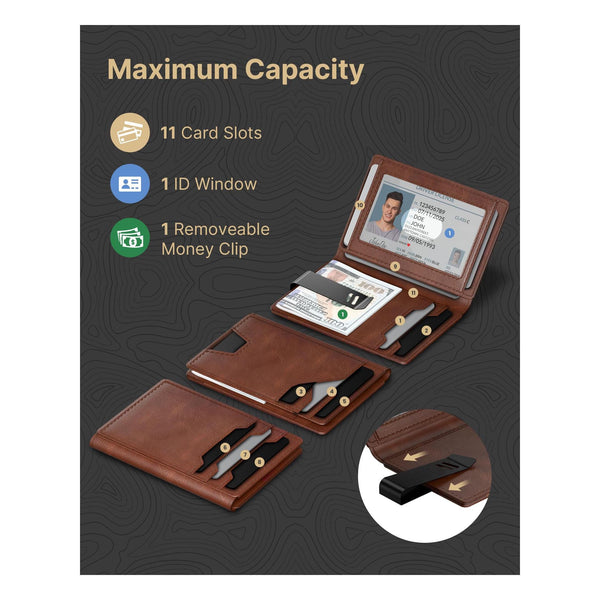 Slim Leather Front Pocket Wallet – Minimalist Card Holder with Money Clip, RFID Protection