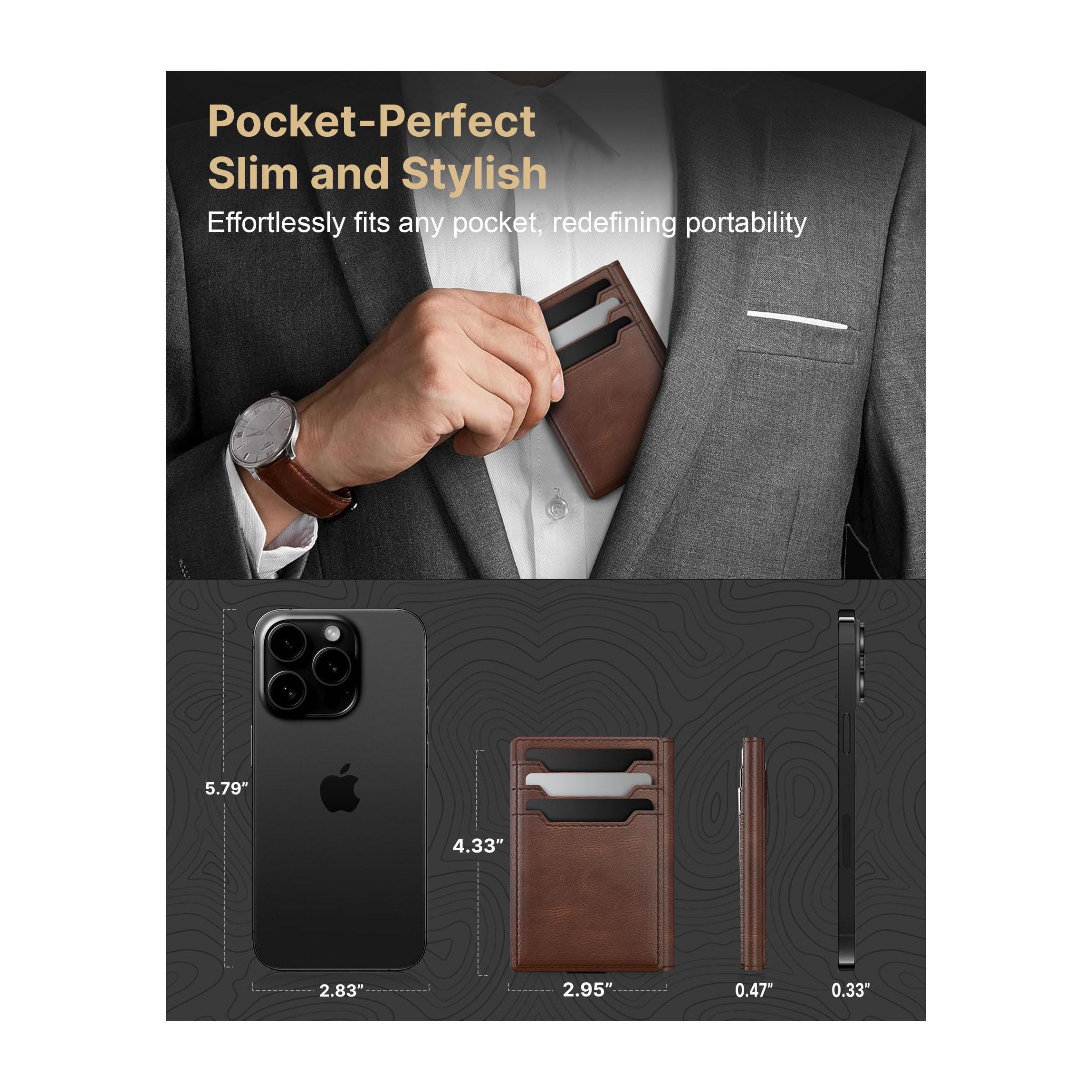 Slim Leather Front Pocket Wallet – Minimalist Card Holder with Money Clip, RFID Protection