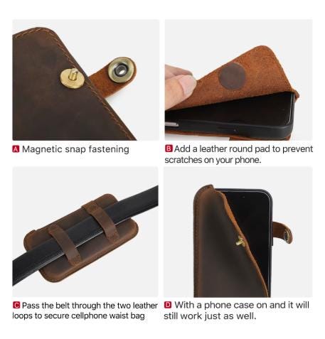 Handmade Genuine Leather Phone Holster for Men, iPhone 17 16 15 14 Pro Max Belt Pouch, 6.9 Inch Cellphone Waist Bag,Travel Camping PhoneCase