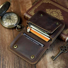 Bifold Leather Wallet Men, 4 Card Slots Zippered Coin Pocket, Crazy Horse Leather, Slim Front Pocket Wallet, RFID Blocking