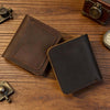 Bifold Leather Wallet Men, 4 Card Slots Zippered Coin Pocket, Crazy Horse Leather, Slim Front Pocket Wallet, RFID Blocking