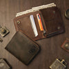 Bifold Leather Wallet Men, 4 Card Slots Zippered Coin Pocket, Crazy Horse Leather, Slim Front Pocket Wallet, RFID Blocking