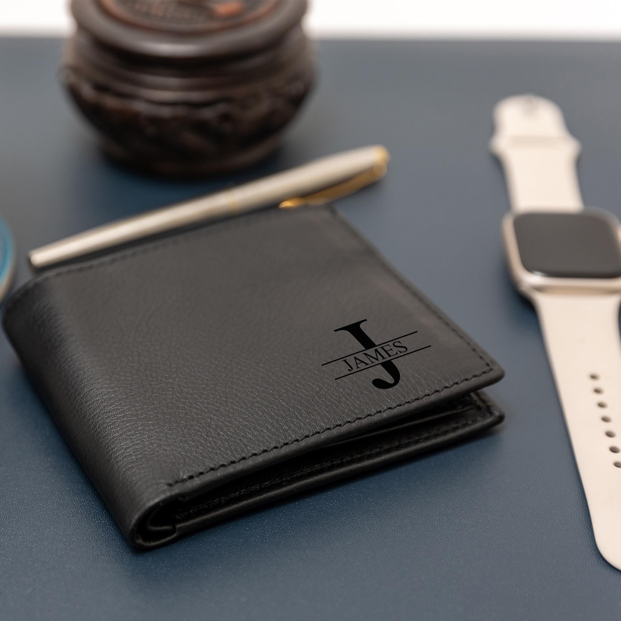 Personalized Leather Wallet Engraved RFID Men Wallet, Custom Fathers Day Bifold Gift for Dad Husband Boyfriend Him Anniversary Birthday Gift