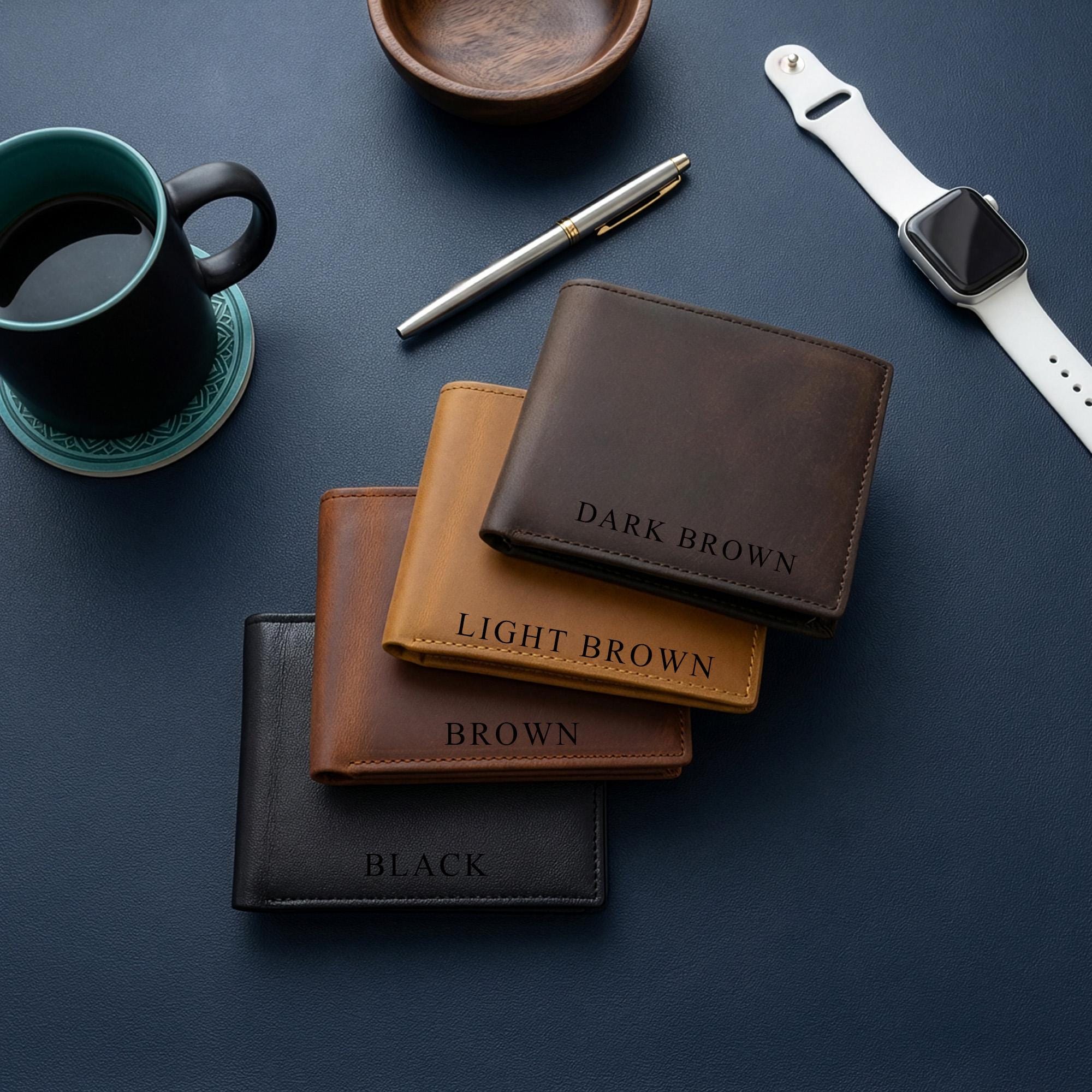 Personalized Leather Wallet Engraved RFID Men Wallet, Custom Fathers Day Bifold Gift for Dad Husband Boyfriend Him Anniversary Birthday Gift