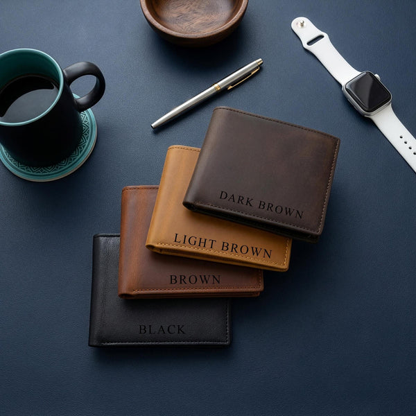 Personalized Leather Wallet Engraved RFID Men Wallet, Custom Fathers Day Bifold Gift for Dad Husband Boyfriend Him Anniversary Birthday Gift