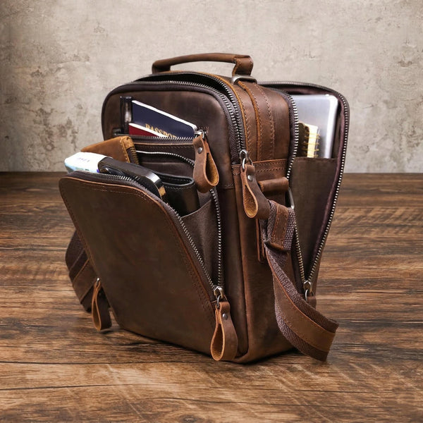 Personalized leather messenger crossbody bag - view 1