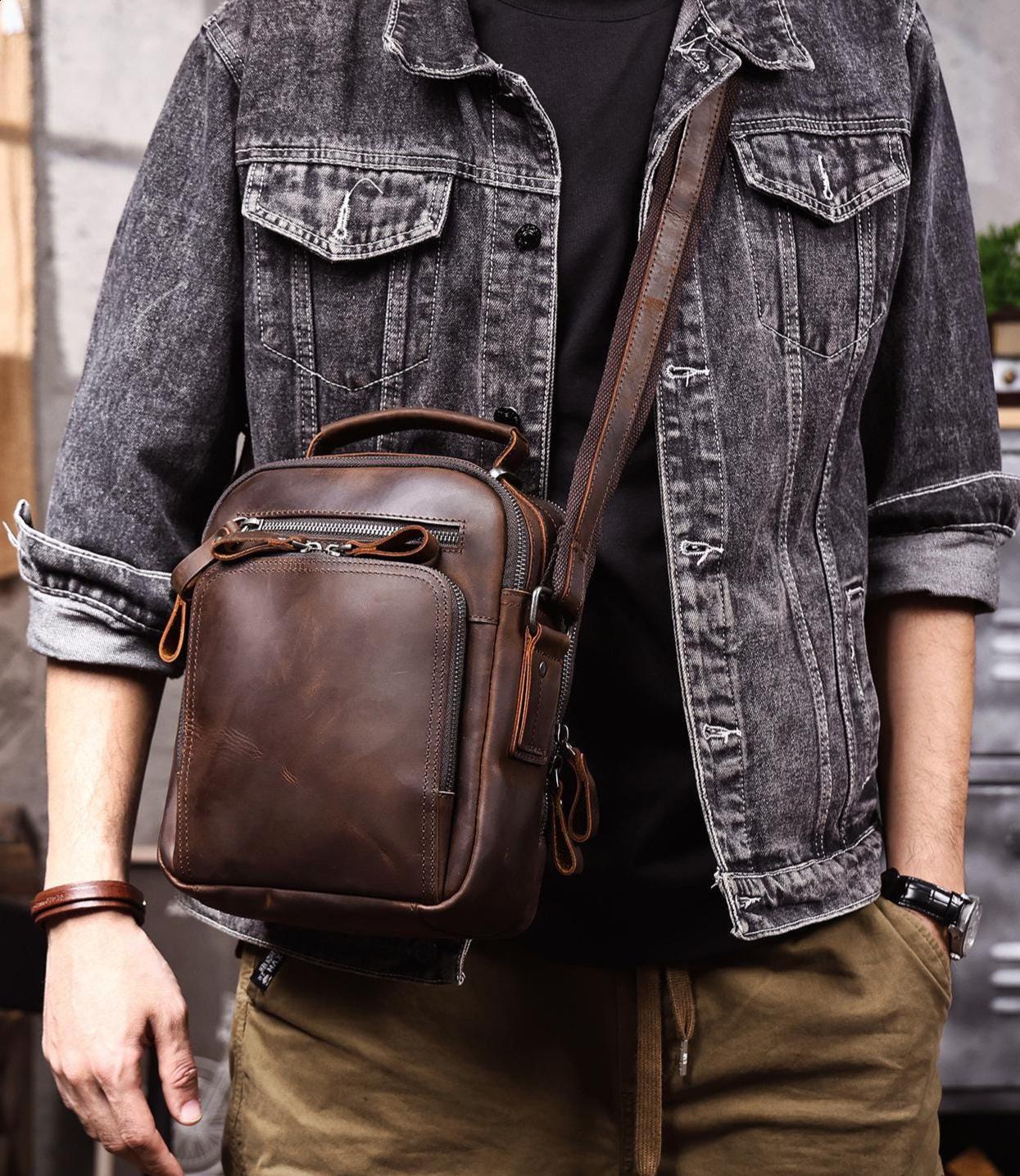 Personalized leather messenger crossbody bag - view 3