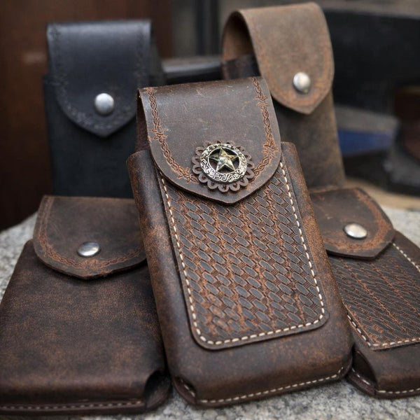 Handmade Leather Phone Case, Belt Holster, Buffalo Full Grain Leather, Made in USA