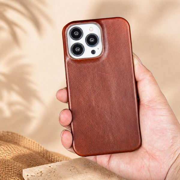 Handmade Leather iPhone Case, Full Grain Leather Cover for iPhone 17 16 15 14 13